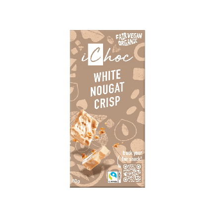 Lys sjokolade, hvit nougat, 80 g, økologisk, iChoc