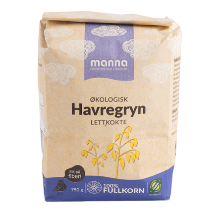 Havregryn lettkokte, 750 g, økologisk, Manna