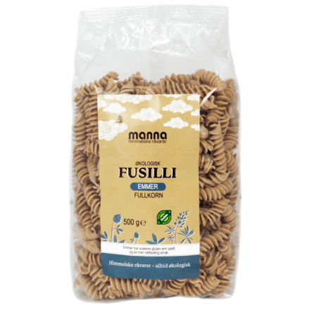 Fusilli emmer, fullkorn, 500 g, økologisk, Manna