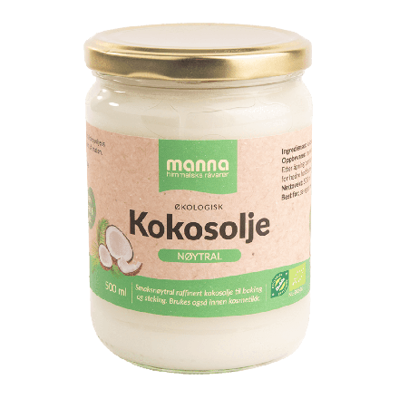 Kokosolje, nøytral, 500 ml, økologisk, Manna
