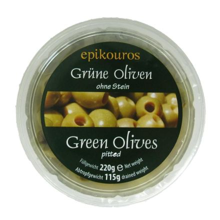 Oliven grønne u/stein, 220 g, økologisk, Epikouros