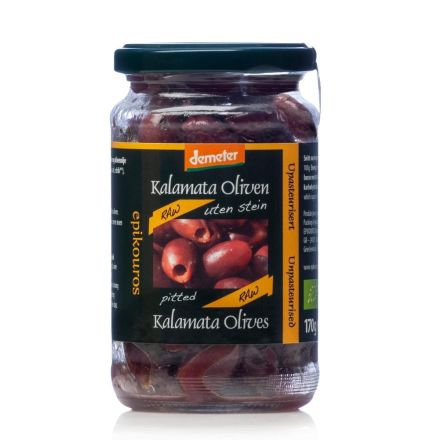 Oliven kalamata m/urter u/stein, 170 g, økologisk, Epikouros