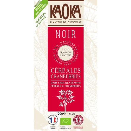 Mørk sjokolade m/ cranberry & musli , 66%, 100 g, økologisk, Kaoka