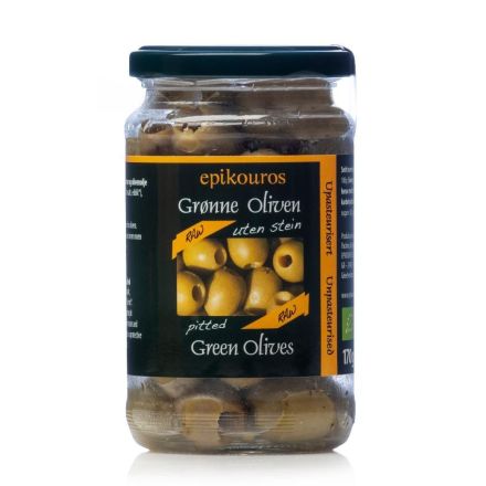 Oliven grønne u/stein, m/ urter, 170 g, økologisk
