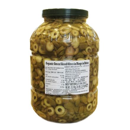 Oliven grønne, skivet, 2,6 kg, økologisk, Rovies