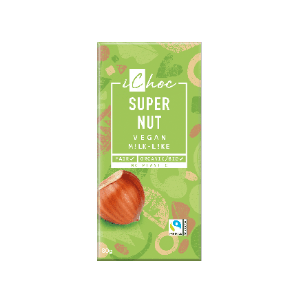 Lys sjokolade m/hasselnøtter,80g, økologisk, iChoc